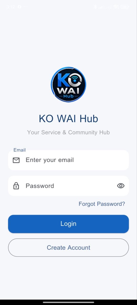 KO WAI Hub login screen
